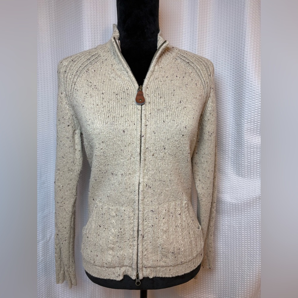 Vintage Christopher & Banks oatmeal tan ramie & wool blend zipper cardigan small
